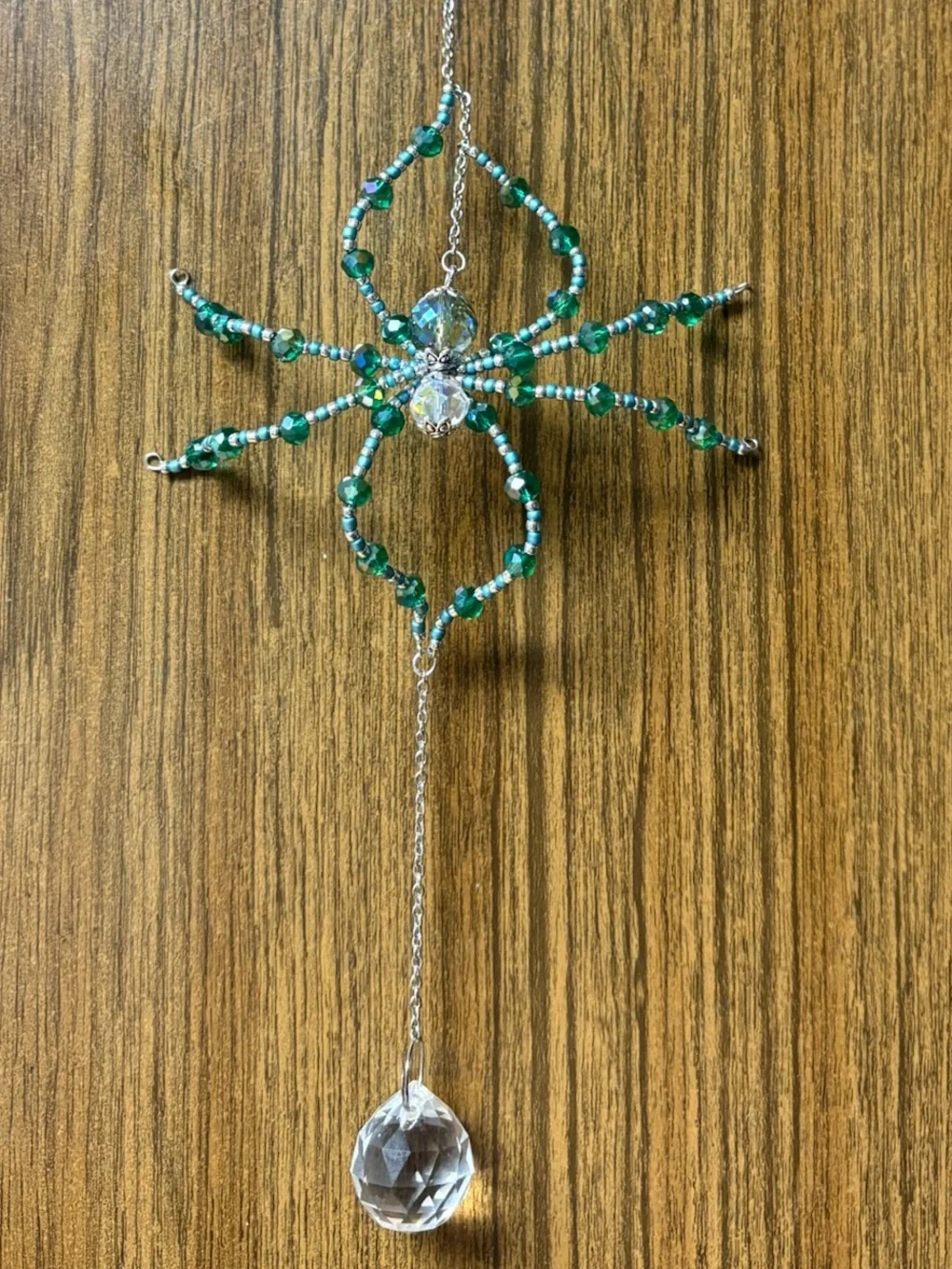 Emerald Green Beaded Spider Crystal Suncatcher